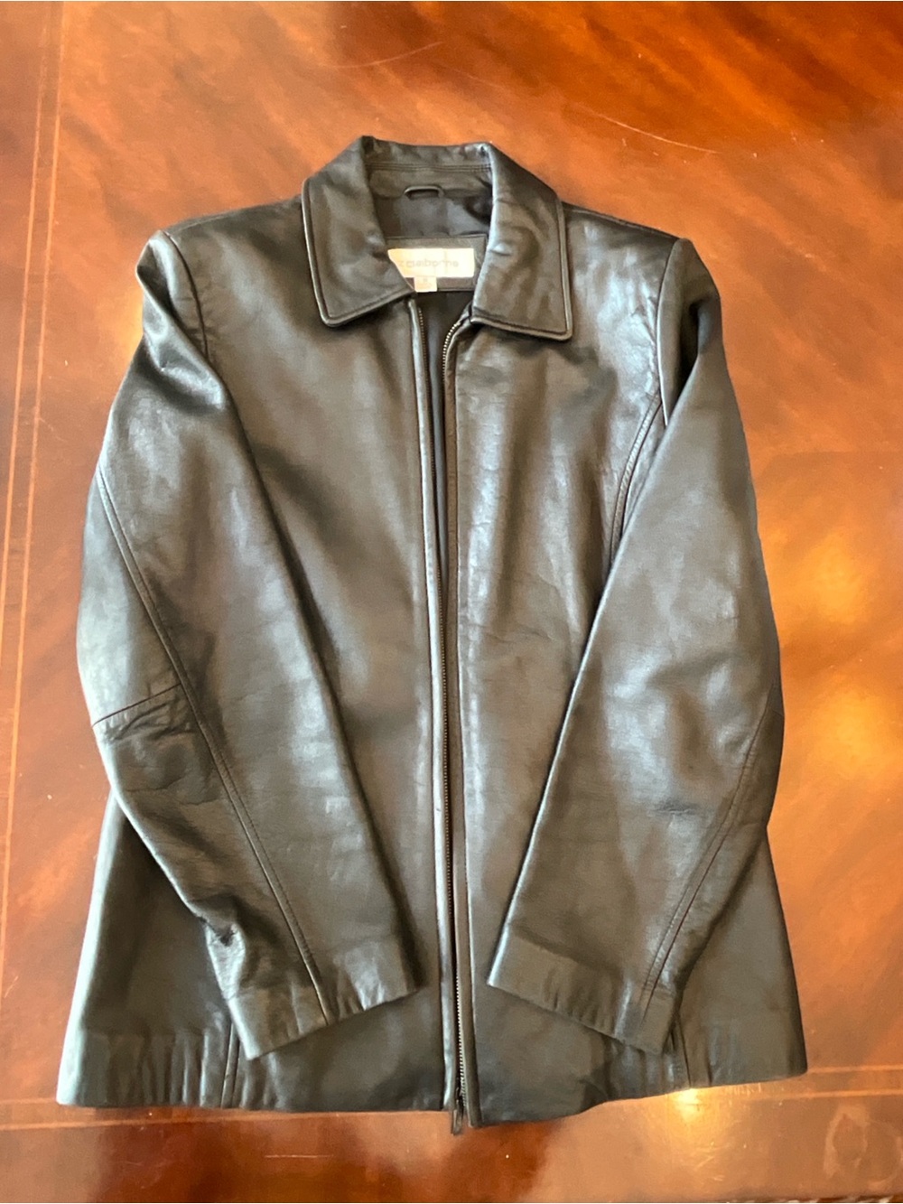Liz Claiborne Black Leather Zip-Front Jacket Y2K - Size M